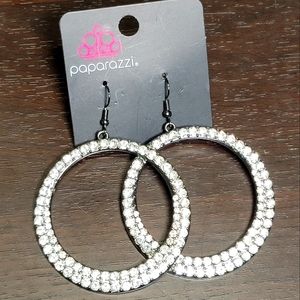 Vintage Paparazzi Earrings, GunMetal and White Rhinestones